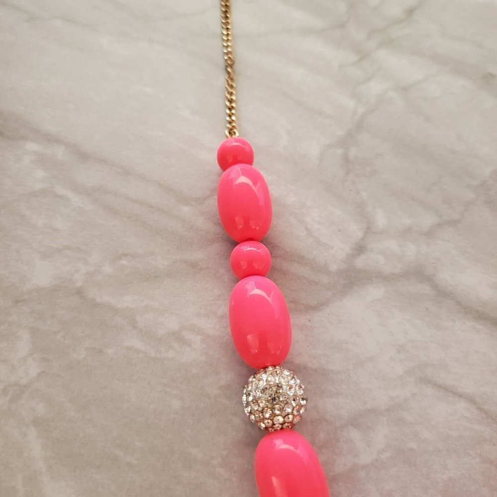 💕 J.Crew Hot Pink Rhinestone Crystal Pave Fire Ball BeadedNecklace 💕 - Picture 10 of 16